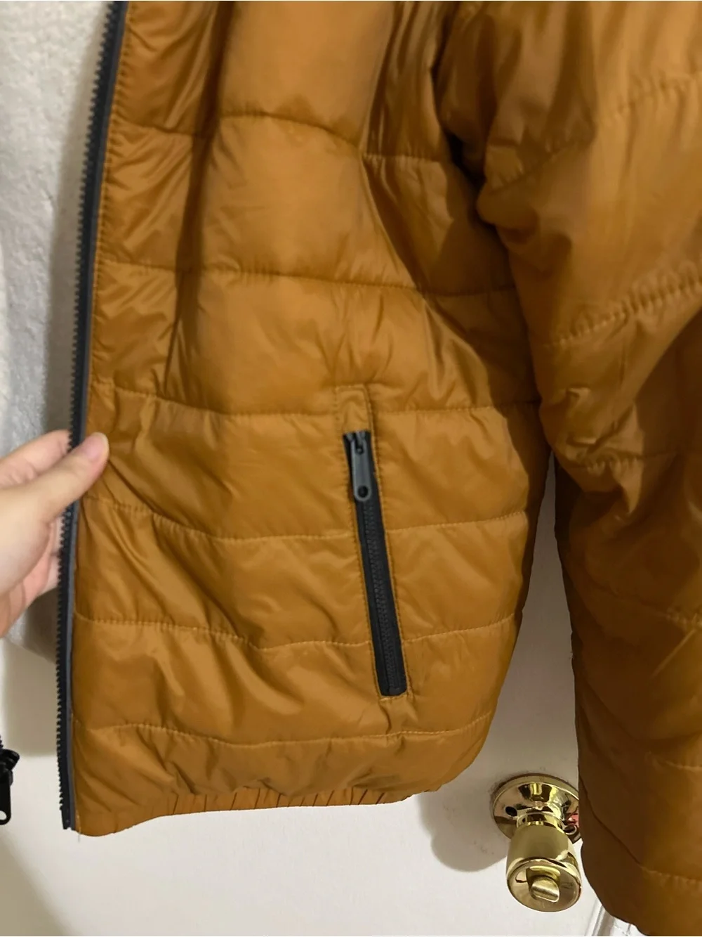abercrombie kids Hooded Quilted Puffer Jacket in Caramel Brown size 15/16